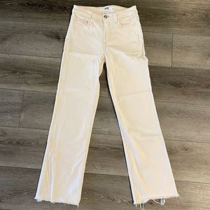 Paige Atley Ankle Flare Raw Hem Light Pink Jeans Denim Size 25